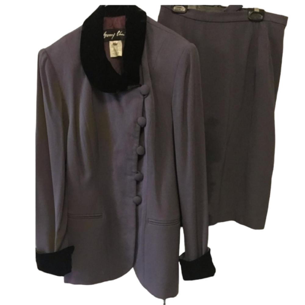 SUNNY CHOI Vintage Blazer Jacket Pencil Skirt Suite Velvet Classic Formal